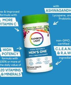 Rainbow Light Multivitamin for Men, Vitamin C, D & Zinc, Probiotics, Men's One Multivitamin Provides High Potency Immune Support, Non-GMO, Vegetarian, 150 Tablets 150 Count (Pack of 1) 30 81jchVkZTzL