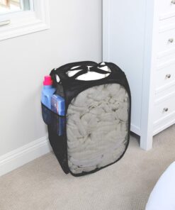 Alternative view of Smart Design Deluxe Mesh Pop Up Square Laundry Hamper w/ Side Pocket & Handles - VentilAir Fabric Collapsible Design - for Clothes & Laundry - Home - (Holds 2 Loads) (14 x 23 Inch) [Black] Black