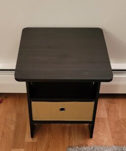 Furinno Andrey End Table / Side Table / Night Stand / Bedside Table with Bin Drawer, Espresso/Brown 1-Pack, Center Bin 50 81jfxeVZatL