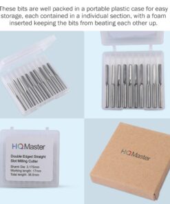 Alternative view of HQMaster Router Bits Straight End Mill Milling Cutter Endmill 2 Flutes CNC Cutting Carbide Tungsten Steel Straight Slot Bit, Pack of 10 (3.175 x 17 x 38.5mm) 3.175 x 17 x 38.5mm