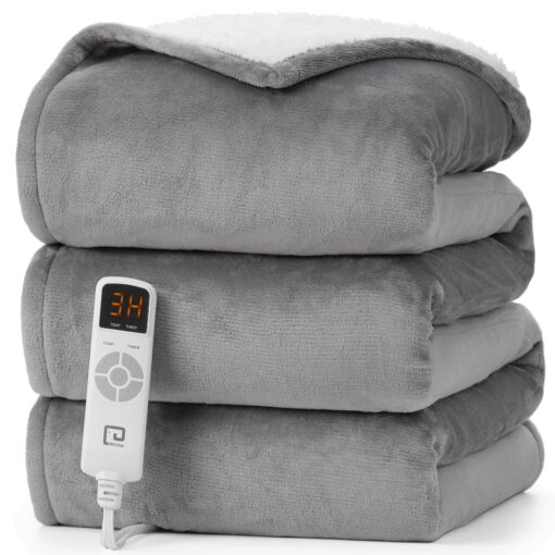 EHEYCIGA Heated Blanket Electric Blanket Throw - Heating Blanket with 6 Heating Levels & 10 Hours Auto Off, Soft Cozy Sherpa Washable Blanket with Fast Heating, 50 x 60 Inches, Grey