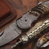 Custom made damascus blade & bolsters ram horn handle,with genuine leather sheath 5060-RD 15 81juC7pqXXL