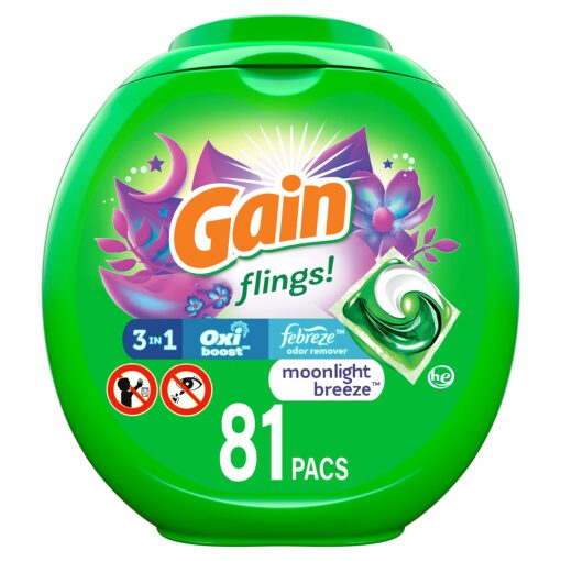 Gain flings! Laundry Detergent Soap Pods, High Efficiency (HE), Moonlight Breeze Scent, 81 Count - Packaging May Vary