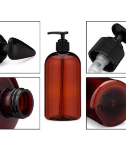 Baire Bottles 16 oz Empty Refillable Plastic Pump Bottles Dispenser 6 Pk PET BPA Free Refillable Containers Shampoo Lotion Oil Soap Waterproof Labels USA (Amber/Brown with Black Pump, Damask Labels) Amber/Brown With Black Pump, Damask Labels 14 81jwy5xcfBL