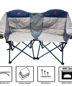 OmniCore Designs Heavy Duty Oversized Outdoor Folding Loveseat Camp Chair Collection (Single, Double & Triple Seating Capacity) Double / InLay Cup Holder 10 81jxA8nILL