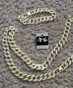 Gold Color Tone Brass Fully CZ Iced Out 15mm 30" Hip Hop Miami Cuban Chain & 9" Bracelet (NOT REAL GOLD) 24 81jzMnxGGPL