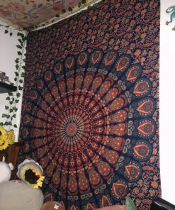 Bless International Handmade Indian hippie Bohemian Psychedelic Peacock Mandala Wall hanging College Dorm Beach Throws Table Cloth Bedding Tapestry (Golden Blue, Twin(54x72Inches)(140x185cms)) Twin (54x72Inches)(140x185cms) Golden Blue 37 81k lU6jL