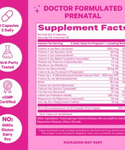 Pink Stork Total Prenatal Vitamins with DHA, Folate, Iron, Choline, and Vitamin B12. Prenatals for Women to Support Fetal Development, Pregnancy Must Haves - 60 Capsules, 1 Month Supply 23 81k1UGkryfL