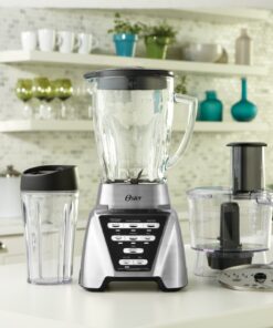 Oster Blender | Pro 1200 with Glass Jar, 24-Ounce Smoothie Cup and Food Processor Attachment, Brushed Nickel - BLSTMB-CBF-000 Blender + Food Processor Brushed Nickel 45 81k1qXYf65L