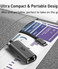USB C to Ethernet Adapter, uni RJ45 to USB C Thunderbolt 3/Type-C Gigabit Ethernet LAN Network Adapter, Compatible for MacBook Pro 2020/2019/2018/2017, MacBook Air, Dell XPS and More - Gray Grey-USB C 24 81k39mTtbL