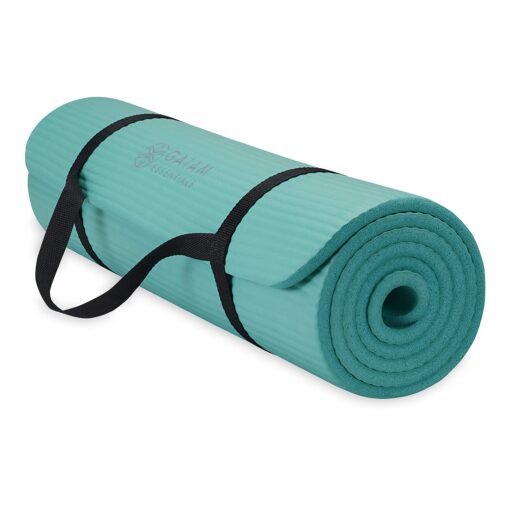 Gaiam Essentials Thick Yoga Mat Fitness & Exercise Mat with Easy-Cinch Yoga Mat Carrier Strap, 72"L x 24"W x 2/5 Inch Thick Teal