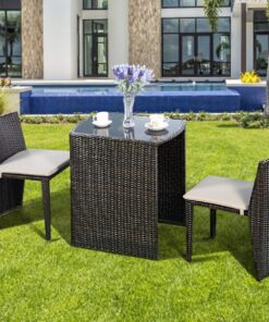 Giantex 3 PCS Cushioned Outdoor Wicker Patio Set Convention Bistro Set Garden Lawn Space Saving Conversation Set Sofa Furniture No Assembly (Brown) Brown 28 81k58HvRJ2L