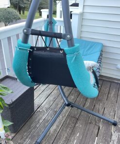 Best Choice Products Outdoor Hanging Curved Steel Chaise Lounge Chair Swing w/Built-in Pillow and Removable Canopy - Teal 35 81k6C67TDL