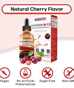 Extra Strength 6000mcg Vitamin B12 Sublingual Liquid Drops - Methylcobalamin, VIT B 12 Supports Energy, Max Absorption, 60 Servings, Non-GMO, Vegan Friendly, Manufactured in The USA Natural Cherry - 6000mcg 12 81k8Imjky4L