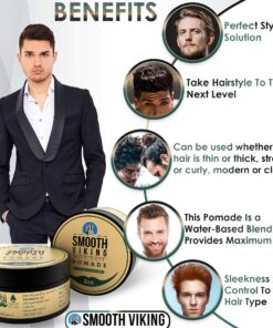 Hair Pomade for Men | Smooth Viking Pomade for Men Medium Hold & High Shine (2 Ounces) - Water Based Mens Hair Pomade for Straight, Thick and Curly Hair 13 81kEgvoonVL
