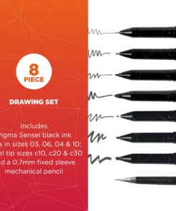Sakura Pigma Sensei Manga Drawing Kit - Archival Black Ink Pens - Pens for Drawing Manga, Cartoon, & More - Assorted Nib Sizes - 8 Pack 8-PC Drawing Set 10 81kP3 JJj8L