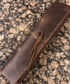 Hide & Drink, Rustic Knife Roll Case (5 pockets), Compact Carry-On Bag for Traveling Chefs & Cooks, Kitchen Tool Storage Organizer, Full Grain Leather, Handmade, Bourbon Brown 28 81kPU0v1HoL