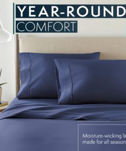 HC COLLECTION California King Sheet Set - Deep Pocket Bed Sheets - Extra Soft - 4 PC Set, Easy Care, Machine Washable - Cooling Navy Sheets 15 81kSyRZI1qL