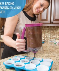 KPKitchen Pancake Batter Dispenser - Kitchen Must-Have Tool for Perfect Pancakes, Cupcake, Waffle, Muffin Mix - White Elephant Gifts - Baking Supplies for Griddle - Pancake Maker with Measuring Label 22 81kZczTYFiL