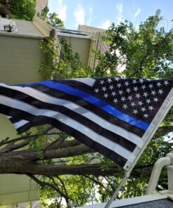 Thin Blue Line Flag - 3X5 Foot with Embroidered Stars and Sewn Stripes - Black White and Blue American Police Flag Honoring Law Enforcement Officers - 3x5 Inch Waterproof Decal Included Blue,White 32 81kfYu9aOyL