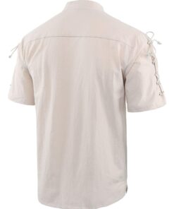 Alternative view of Moomphya Men's Pirate Shirt Viking Steampunk Retro Renaissance Medieval Gothic Victorian Halloween Costume Beige Small