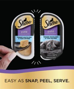 SHEBA PERFECT PORTIONS Cuts in Gravy Adult Wet Cat Food Tray, Delicate Salmon and Tender Whitefish & Tuna Entrée, Twin-Pack - 12 Count (Pack of 2) 12 Count (Pack of 2) 22 81kiDlOZUdL