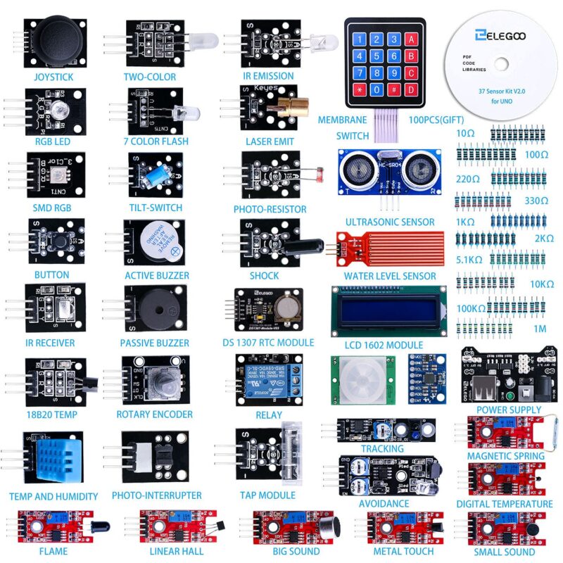 ELEGOO Upgraded 37 in 1 Sensor Modules Kit with Tutorial Compatible with Arduino IDE UNO R3 MEGA Nano V2