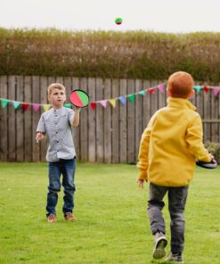 High Bounce 3 in1 Outdoor Games Combo Set for Kids, with Badminton Rackets Set, Toss and Catch Ball Set, Sliding Zoom Ball Game, Mesh Bag, Birdies, and Tennis Ball Included 18 81kinKkkSL