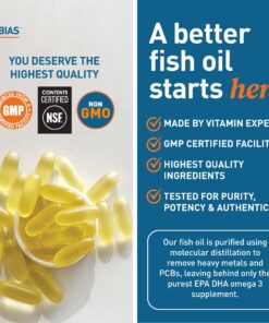 Dr. Tobias Omega 3 Fish Oil, 800 mg EPA 600 mg DHA Omega 3 Supplement for Heart, Brain & Immune Support, Absorbable Triple Strength Fish Oil Supplements - 2000 mg Per Serving, 180 Softgels 90 Servings 23 81kjAei67L