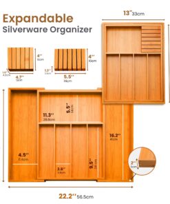Utensil Organizer for Kitchen Drawers - Bamboo Silverware Organizer - Expandable Utensil Holder and Cutlery Tray with Divider and Removable Knife Block | 17” Long, Adjustable from 13” to 22.2” W' Knife Block 23 81knIrHJ4YL