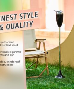CO-Z Adjustable Ashtray, Smokeless Odorless Indoor Outdoor Floor Standing Ash Tray with Lid for Home Patio Cigarettes Ash Butt Disposal, Windproof Balcony Ashtray in 20", 27.5", 35" Heights, Black 22 81kns7a89WL