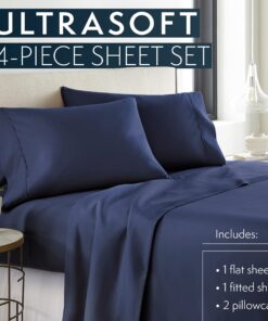 Alternative view of HC COLLECTION California King Sheet Set - Deep Pocket Bed Sheets - Extra Soft - 4 PC Set, Easy Care, Machine Washable - Cooling Navy Sheets
