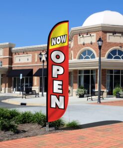 LookOurWay Feather Flag Set - 12 Feet Tall Advertising Flag Banner with Fiberglass Pole Kit and Rotating Ground Spike for Business Promotion - Grand Opening Theme - Now Open Red and Yellow Red/Yellow 14 81kp8TExXXL