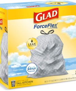 Glad ForceFlex Tall Kitchen Drawstring Trash Bags, 13 Gallon, Fresh Clean Febreze, 80 Count, Package May Vary 80 Count (Pack of 1) 30 81kpEiQby5L