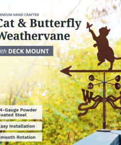EZ Vane Steel Cat & Butterfly Weathervane 21” Height, Includes Metal Deck Mount, Wind Cups & Brackets | Hand-Crafted and Family-Owned, Made in The USA with Triple Powder Coating, Limited 7 81krQSmdzEL