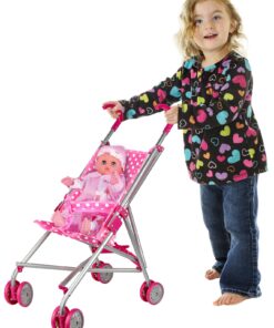 Precious Toys Baby Doll Stroller, Pink & White Polka Dots Baby Stroller for Dolls, Foldable Toy Baby Stroller, Toy Stroller for Baby Dolls, Doll Strollers for Girls 2 Years Old and Older, Toddlers 14 81ks1M TkuL