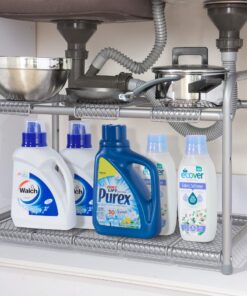 STORAGE MANIAC Under Sink 2 Tier Expandable (Width & Height) Shelf Organizer, Under Sink Organizer and Storage with 10 Removable Steel Panels for Kitchen, Bathroom - from 18.5 to 30 Inches, Silver 20 81ks5LBvqPL