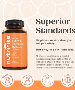 NutriRise Organic Ashwagandha Root Capsules with Black Pepper, 1300mg, Natural Stress & Mood, Thyroid, and Immune Support Supplement, Nootropic for Focus & Energy, Gluten Free, 120 Count 25 81ktgBhuHAL 3