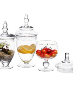 Alternative view of MyGift Clear Glass Small Apothecary Jars with Lids, Wedding Centerpiece, Candy Storage Canisters, 3 Piece Set
