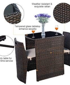 Giantex 3 PCS Cushioned Outdoor Wicker Patio Set Convention Bistro Set Garden Lawn Space Saving Conversation Set Sofa Furniture No Assembly (Brown) Brown 30 81ky48Mw2L