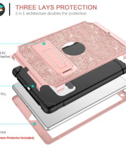 BENTOBEN Case for iPad Air 2/iPad 9.7 2017/2018/Pro 9.7, iPad 5th/6th Generation Case, Glitter 3Layer Full Body Protective Kickstand Durable Leather Shockproof Girls Women Kids Tablet Cover, Rose Gold K381-Rose Gold 29 81l 6wn9tiL