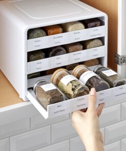 YouCopia SpiceStack Adjustable Spice Rack Organizer, Pull-Down 24-Bottle Seasonings and Spices Holder for Kitchen Cabinet and Pantry Organization with 104 Included Labels White 30 81l0cpivW8L