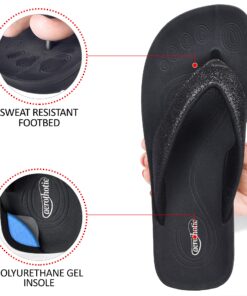 AEROTHOTIC Women's Comfortable Arch Support Summer Orthotic Flip Flops Sandals 9 Crystal Black 25 81l327VKnfS