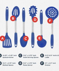 Culinary Couture 6-Piece Stainless Steel & Silicone Kitchen Utensils Set, Silicone Cooking Utensils, Heat Resistant Kitchen Cooking Utensils Set, Includes a Bonus Recipe E-Book, Blue 6 Piece - Large 19 81l7dYStblL 1