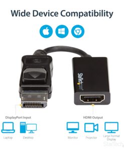 StarTech.com DisplayPort to HDMI Adapter - 4K 60Hz Active DP 1.4 to HDMI 2.0 Video Converter - DP to HDMI Monitor/TV/Display Cable Adapter Dongle - Latching DP Connector (DP2HD4K60S), Black 13 81l7oooEn7L