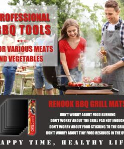 Alternative view of RENOOK Grill Mat Set of 6 - 100% Non-Stick BBQ Grill Mats, Heavy Duty, Reusable, and Easy to Clean - Works on Electric Grill Gas Charcoal BBQ - 15.75 x 13-Inch, Black