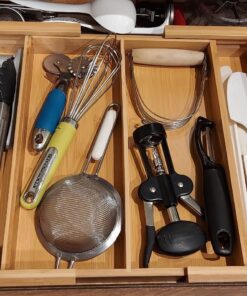 BAMBUROBA Drawer Dividers Silverware Tray Expandable Utensil Cutlery Tray Bamboo Wooden Adjustable 4 Compartments Flatware Organizer Kitchen Storage Holder for Knives Forks Spoons Brown 35 81l887GwC8L
