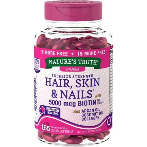 Nature's Truth Superior Strength Hair/Skin/Nails with Argan/Coconut Oil/Collagen, 165 Count, Multicolor