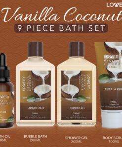 Bath and Body Gift Basket For Women and Men – 9 Piece Set of Vanilla Coconut Home Spa Set, Includes Fragrant Lotions, Extra Large Bath Bombs, Coconut Oil, Luxurious Bath Towel & More 31 81lDhrQNpOL