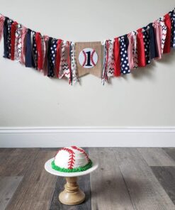 Baseball Banner for 1 St Birthday - First Birthday Decorations for Baseball Rag Tie Fabric Garland, Photo Booth Props Red White Blue, Birthday Souvenir and Gifts for Boy 26 81lGFwM58CL